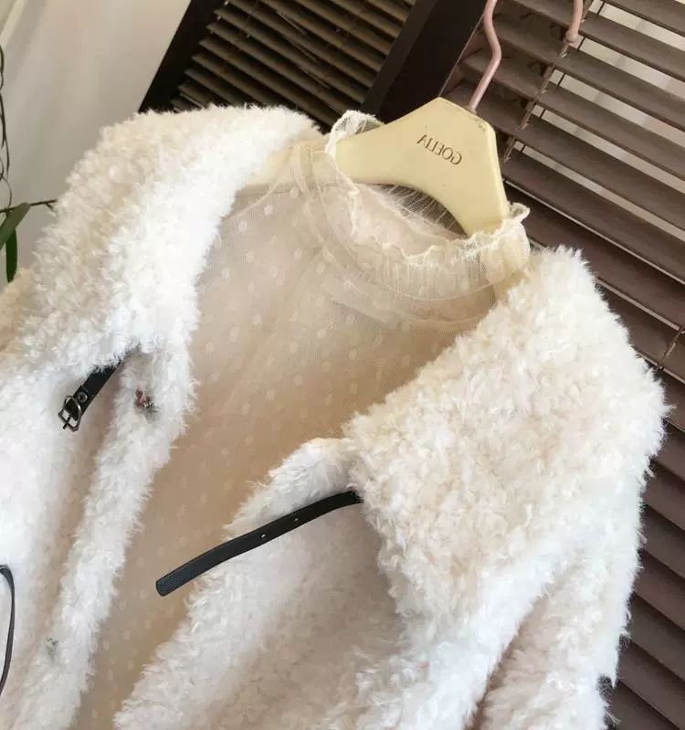 Shearling‑style winter jacket, faux‑fur cozy oversized coat, white, sizes S–L