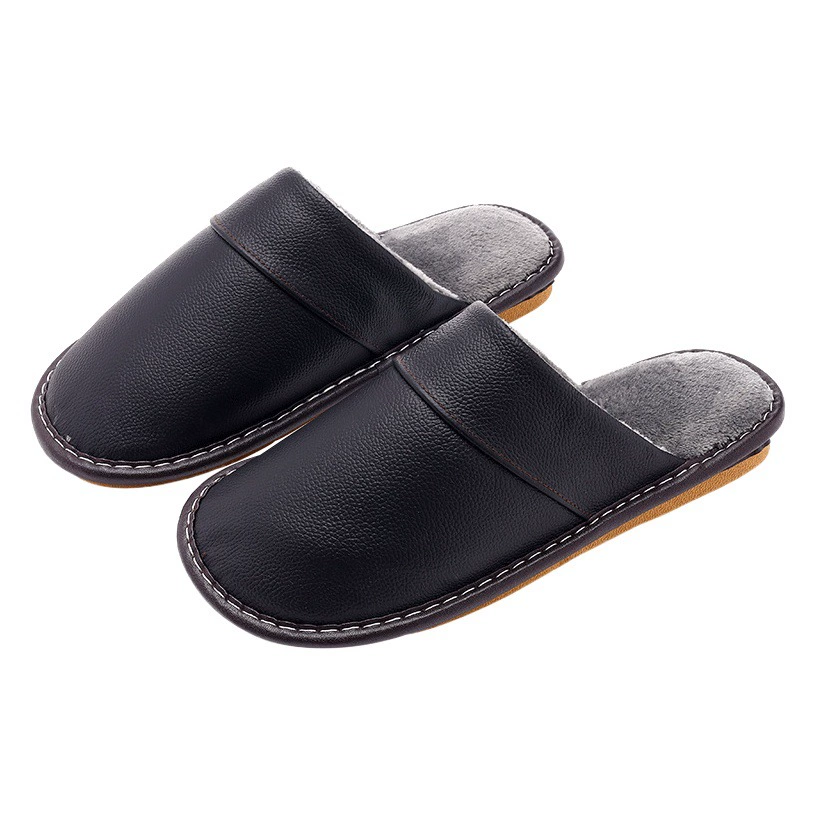 Haining из натуральной кожи, теплые домашние тапочки из воловьей кожи, осенне-зимние мужские и женские домашние Нескользящие водонепроницаемые онлайн-платформы