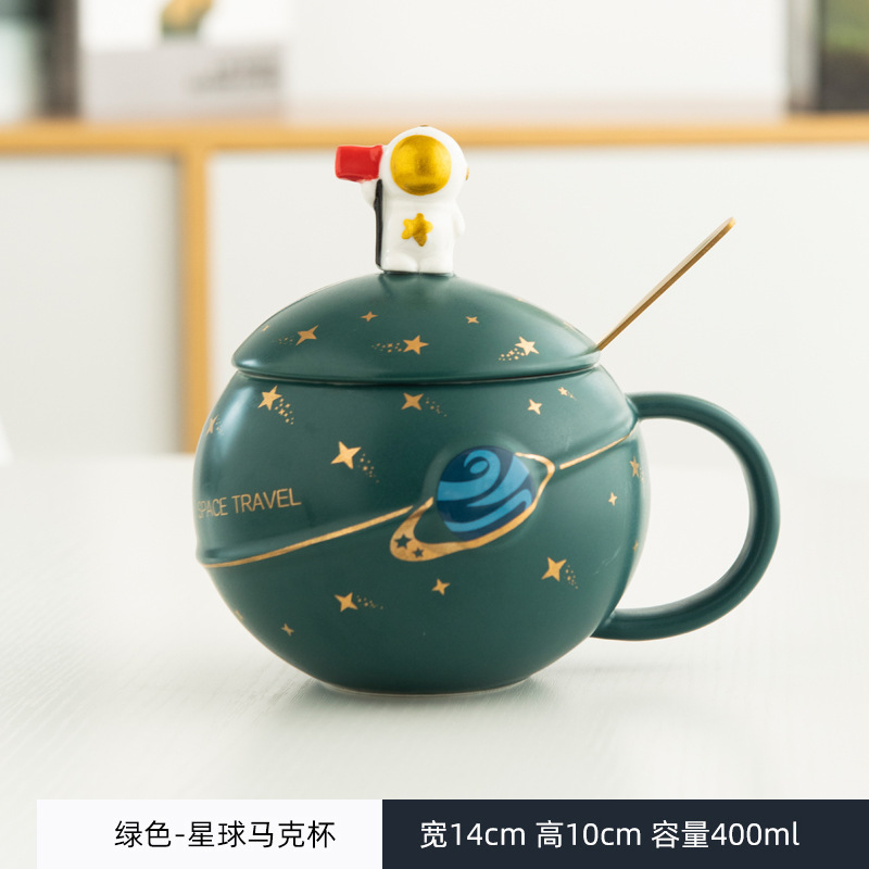 Astronauta creativo Astronauta Planet Taza de cerámica Taza de café Taza de agua de oficina Juego de caja de regalo