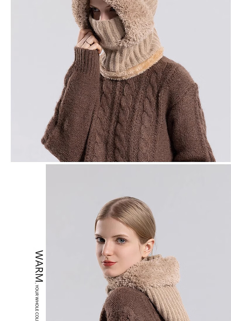 Grenzüberschreitende Schalmaske mit integrierter Passform für Damen, winddicht, fleecegefüttert, warm gestrickt, ideal zum Radfahren im Winter._voghion.com