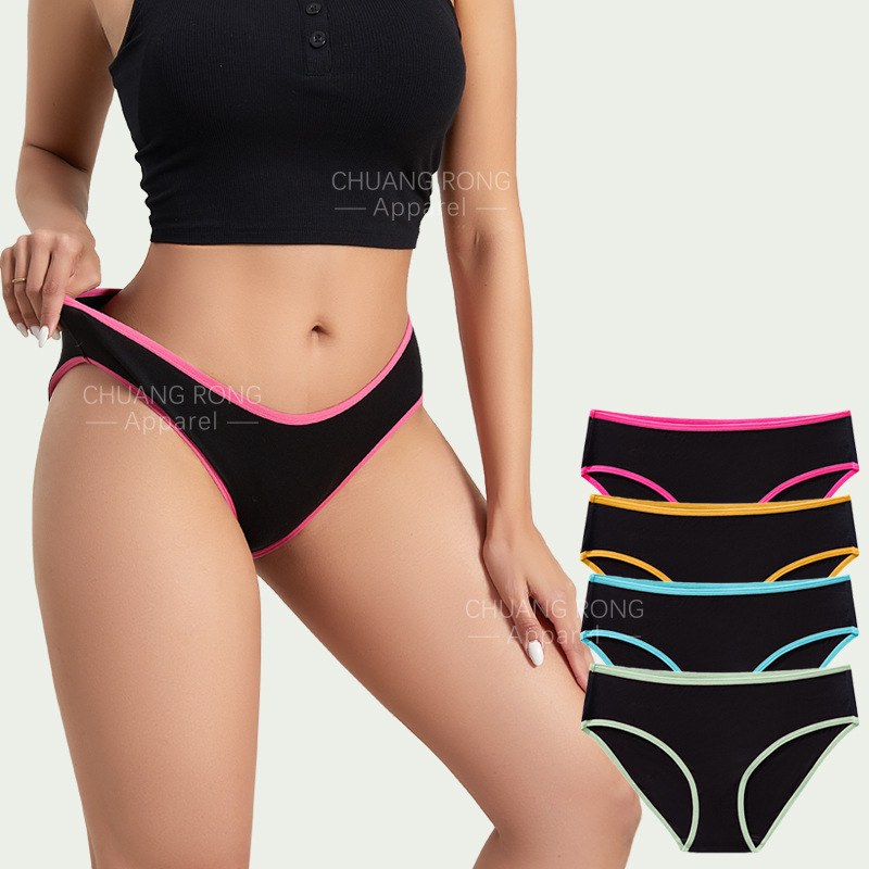 Cross-Border Comfortable and Breathable Large Size Underwear for Women Low-Waist Pure Cotton Crotch-Free Color-Blocked Elastic Sports Briefs for Women