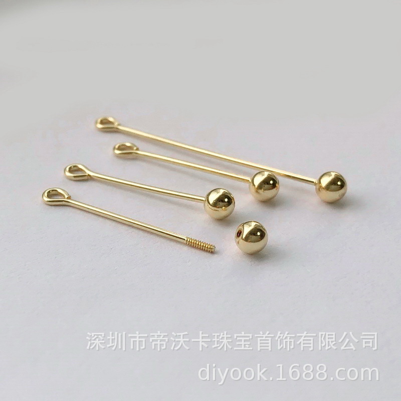 アメリカ製14K金メッキネジ付き9字針、9字型針、連結針、DIYビーズブレスレット用アクセサリー