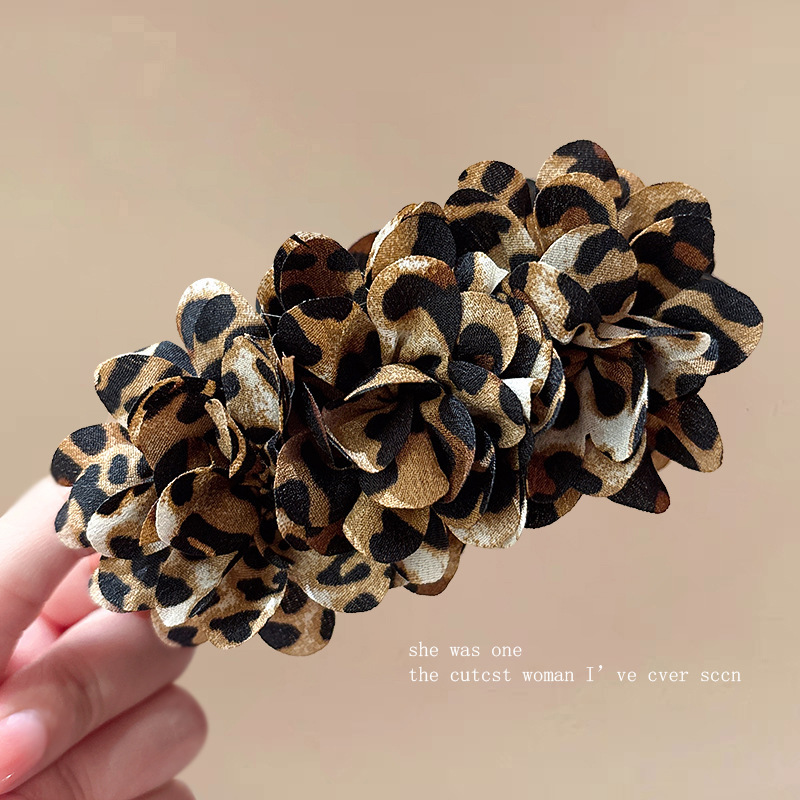 复古豹纹花朵香蕉夹女高级感发夹后脑勺显发量抓夹半扎发横夹发饰|undefined