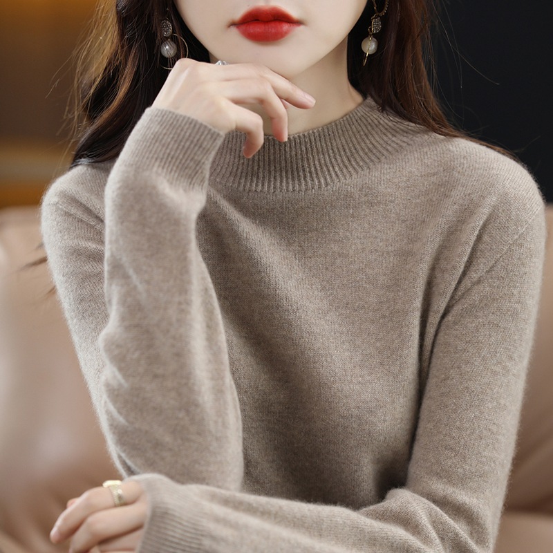 Primavera camisa de fondo popular suéter de las mujeres medio cuello alto suéter de color sólido de moda todo-fósforo entrega de una sola pieza image 4