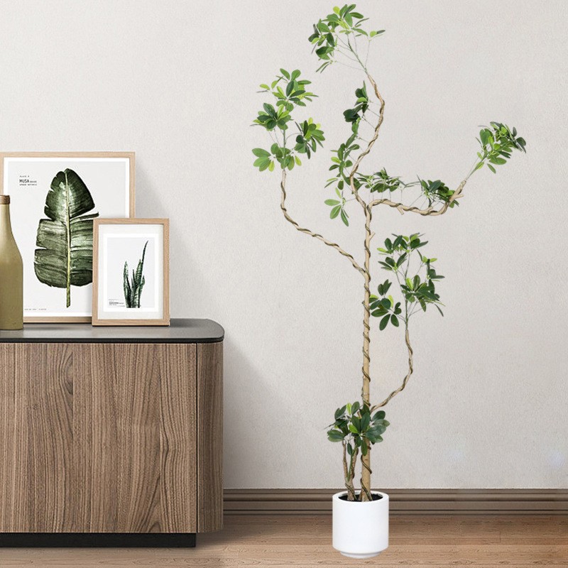Lujo ligero, simulación de alta calidad, pie de pato, planta verde, sala de estar interior, decoración de fachada de hotel, bonsai, planta falsa