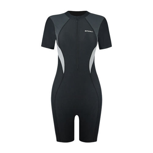 Five-point boxer briefs, short-sleeved, plus size swimsuit for women, slimming, competitive swimsuit, Korean professional one-piece wetsuit