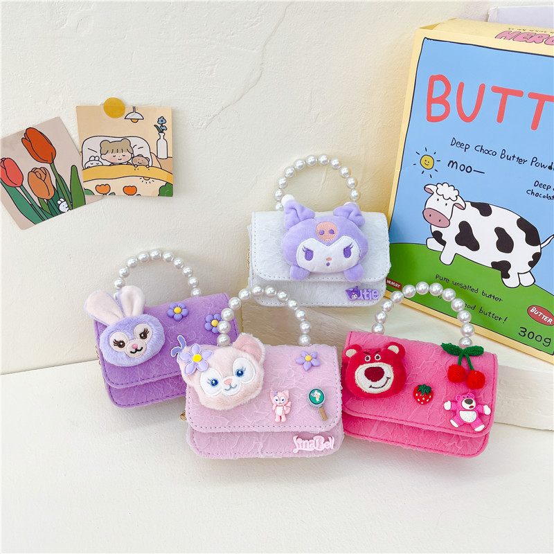 Nuevo en línea rojo perla portátil bolso de los niños lindo suave lindo dibujos animados moda mensajero bolsa niña estilo occidental bolso de hombro