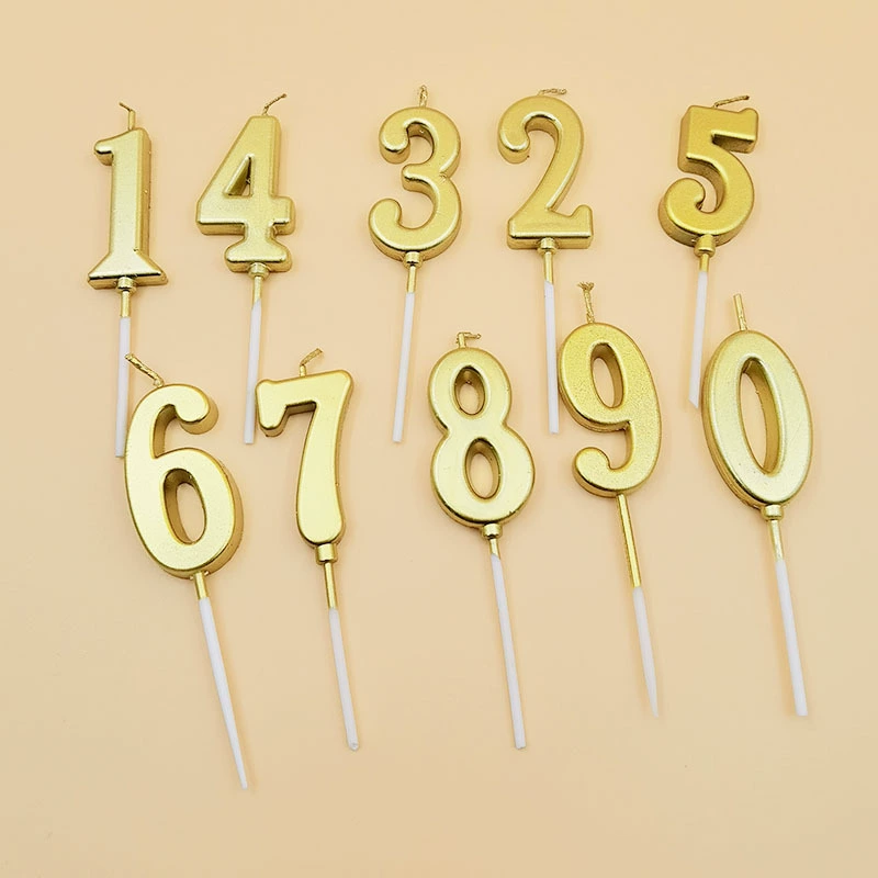 Свеча на день рождения, креативное украшение, позолоченная, для вечеринок и банкетов, золотые цифры 0-9, индивидуальная упаковка, специальный парафиновый воск.