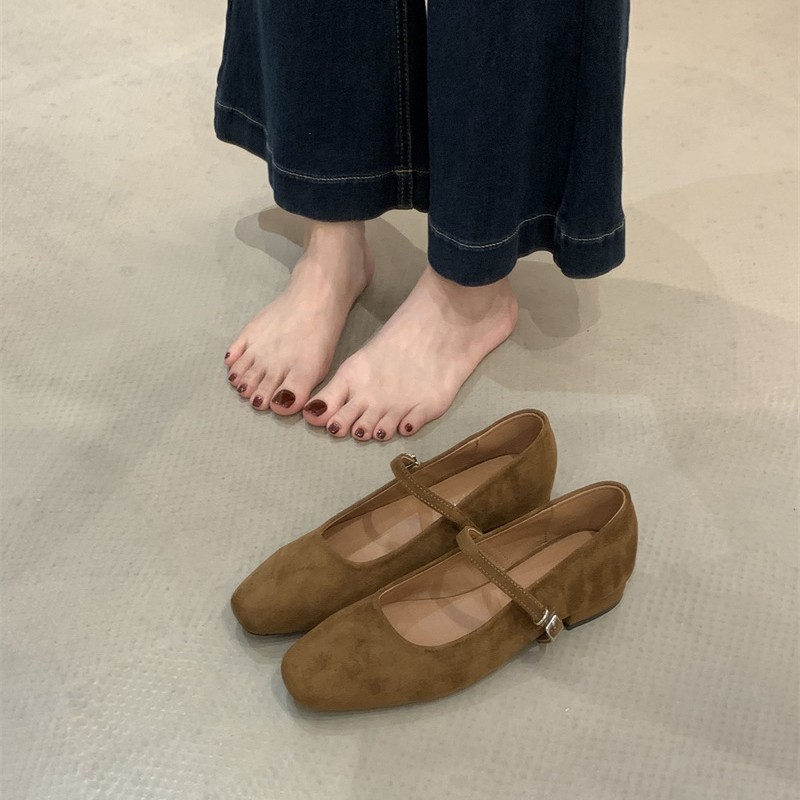 粗跟方头绒面玛丽珍单鞋女鞋子2025新款春秋气质晚晚风温柔豆豆鞋|undefined