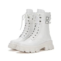 笛莉熱巴同款熱巴同款馬丁靴女2022新款短筒機車短靴女白色厚底中