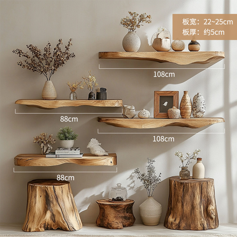 壁掛けラック、壁掛け棚、壁掛けフラワーラック、家庭用本棚、アートスタイル、多層ベッドサイド無垢材収納ラック|undefined
