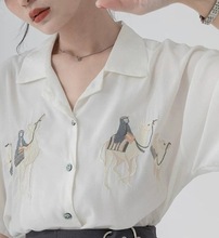 GUIER重工刺绣短袖衬衫女设计感小众夏季法式复古别致上衣