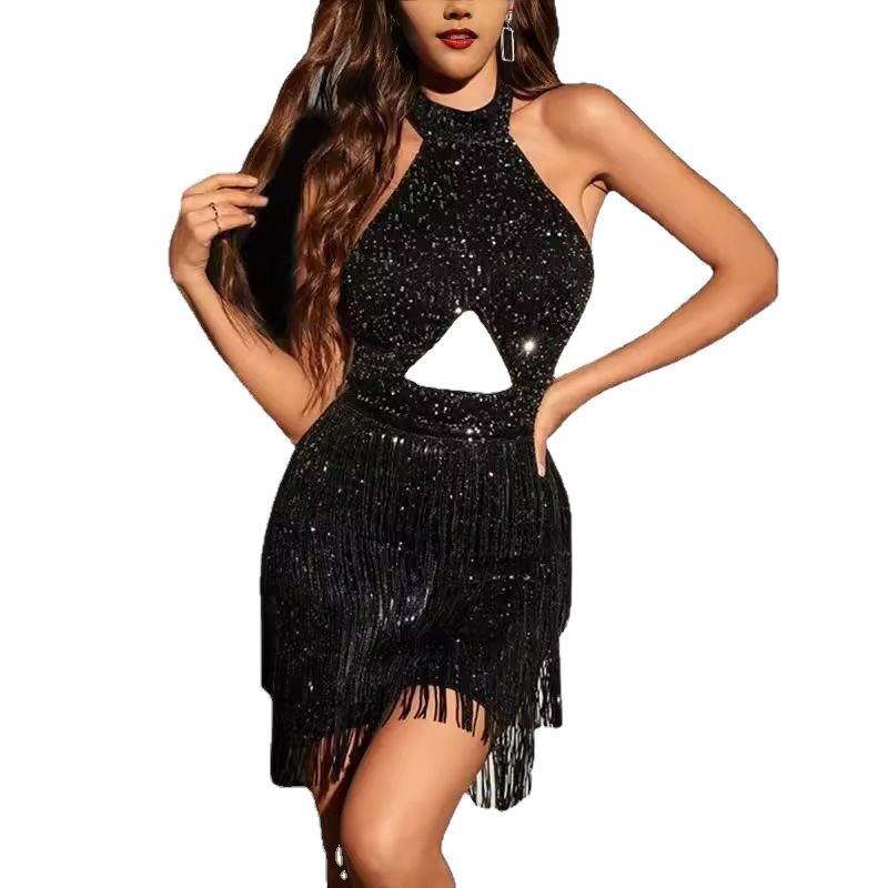 2025 Europäischer und amerikanischer Außenhandel mit neuer Damenbekleidung mit eBay Amazon sexy Quaste Neckholder rückenfreies Kleid kurzer Rock