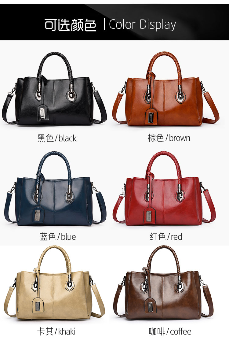 European and American retro women's bag trend, new cross-border hand-held shoulder crossbody bag made of oil wax leather for export, one piece, global consignment Item Picture