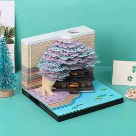 1个 图片色 纸 便签纸 3d立体便签本 拼装建筑模型 纸雕日历文创