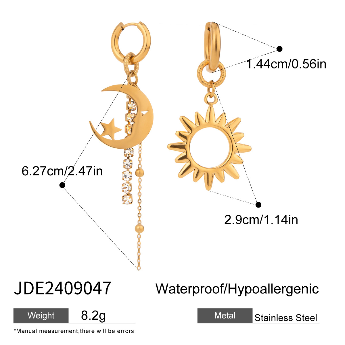 9g Weight PVD Coated Gold Plating Process 304 Stainless Steel Ear Needle Material Real Gold Plated Plating Material Charm Sleeper Hoop Earrings, Drop Earrings Classification 1 Pair Quantity Holiday, Street Occasion 304 Stainless Steel Material Geometric, Sun, Moon Pattern All Seasons Season Women's Gender Retro, IG Style Style Waterproof Non Tarnish, Plating Craft PVD Coated Real Gold Plated Geometric Sun Moon 304 Stainless Steel Retro IG Style Waterproof Non Tarnish Charm Sleeper Hoop Earrings Drop Earrings 16