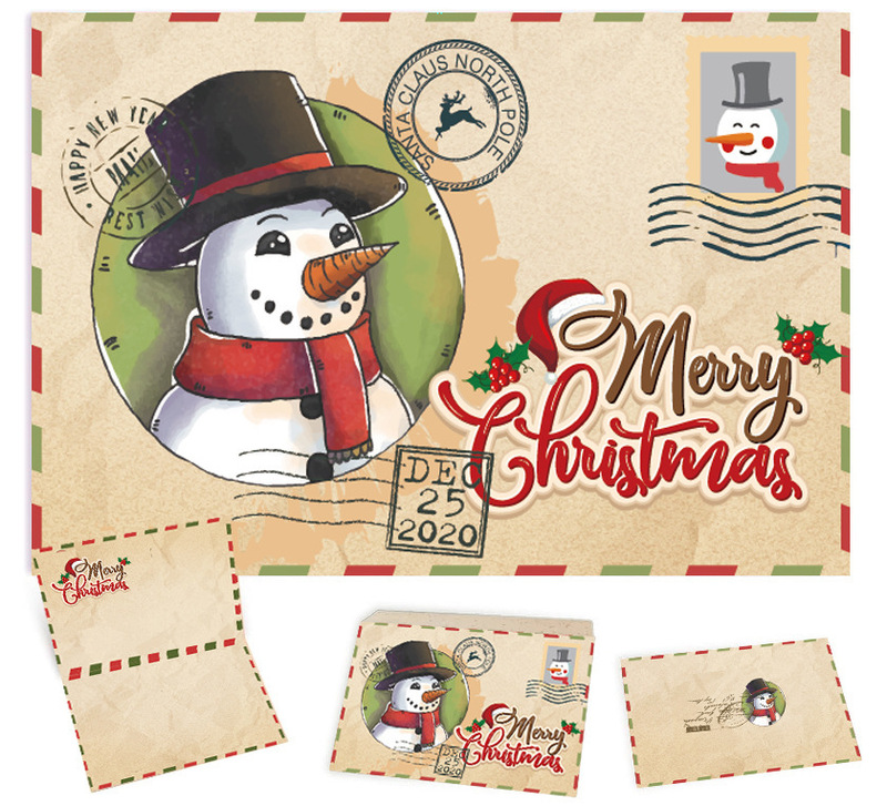 レトロ牛革クリスマスグリーティングカードクリスマスギフトカードかわいい漫画折り返しカード祝福メッセージカード封筒付き|undefined