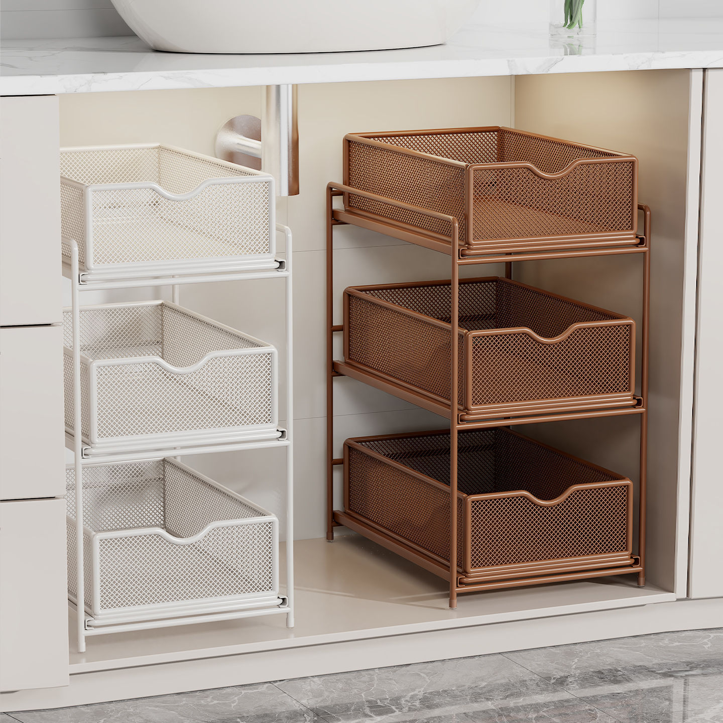 Bathroom Cabinet Under-Sink Storage Rack, Pull-Out Storage Shelf under the Bathroom Countertop
