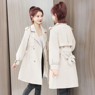 Women's Trench Coat, Mid-Length, 2024 Korean Style, High-End Feel, Autumn Off-White, High-End Feel Trench Coat