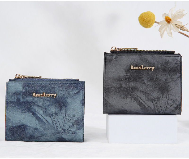 Geldbörse: Neue, kurze Geldbörse für Damen im Tintenmalerei-Stil, Münzfach für mehrere Karten, durchgehendes Geldscheinfach und Seitentaschen mit Reißverschluss für Münzen und Ringe._voghion.com