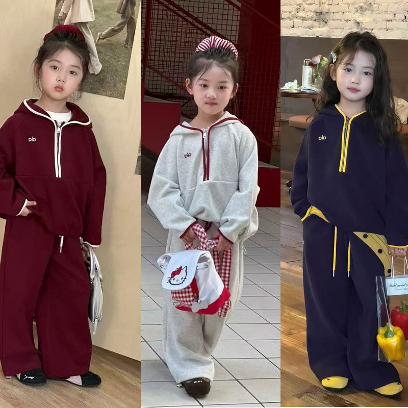 Children's Clothing Girls' Set Hooded Sports Sweatshirt and Long Pants 26 Spring and Autumn New Style Export Student Children's Clothing Wholesale