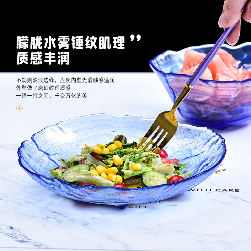 Japanese-style frosted glass ink-wash pattern bowl set, national trend fruit bowl and salad bowl, creative cloud pattern teacup and tea drinking cup