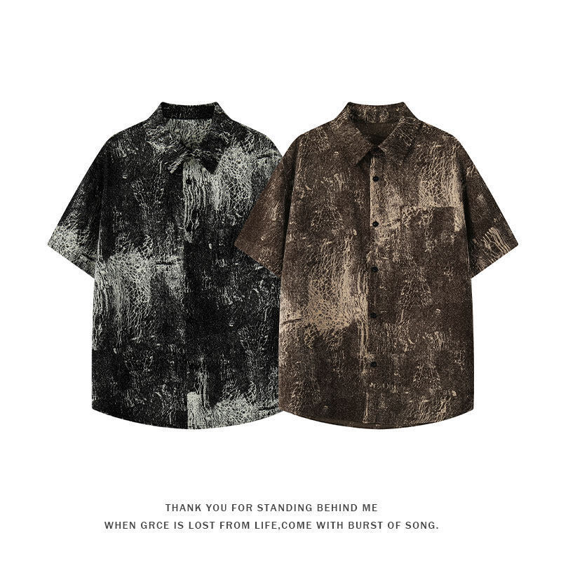 Fat Man Ice Silk Half Sleeve Shirt Men's plus size New Summer Duffy Handsome Short Sleeve Flower