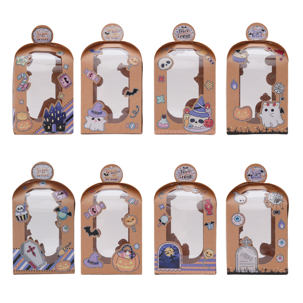 2026跨境速卖通temu万圣节牛皮纸创意卡通饼干糖开窗纸盒礼品包装