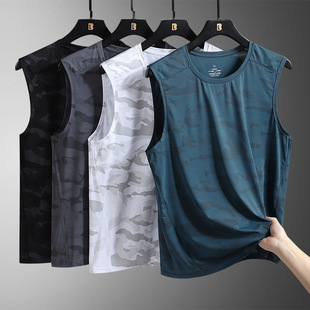 Camouflage Ice Silk Quick-Drying Vest Men's Summer Outdoor Sports Ice-Feel Breathable Running Sleeveless Ice t Men's Vest T-Shirt