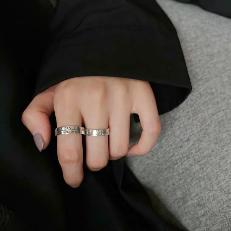 Vintage Roman Numeral Adjustable Open Ring For Couples_voghion.com