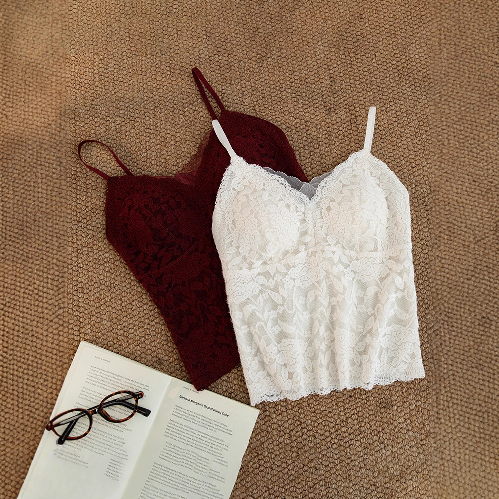 French-Style V-Neck Camisole for Women, Slim-Fit Lace Hollow-Out Beautiful Back, Non-Bulky Base Layer Top