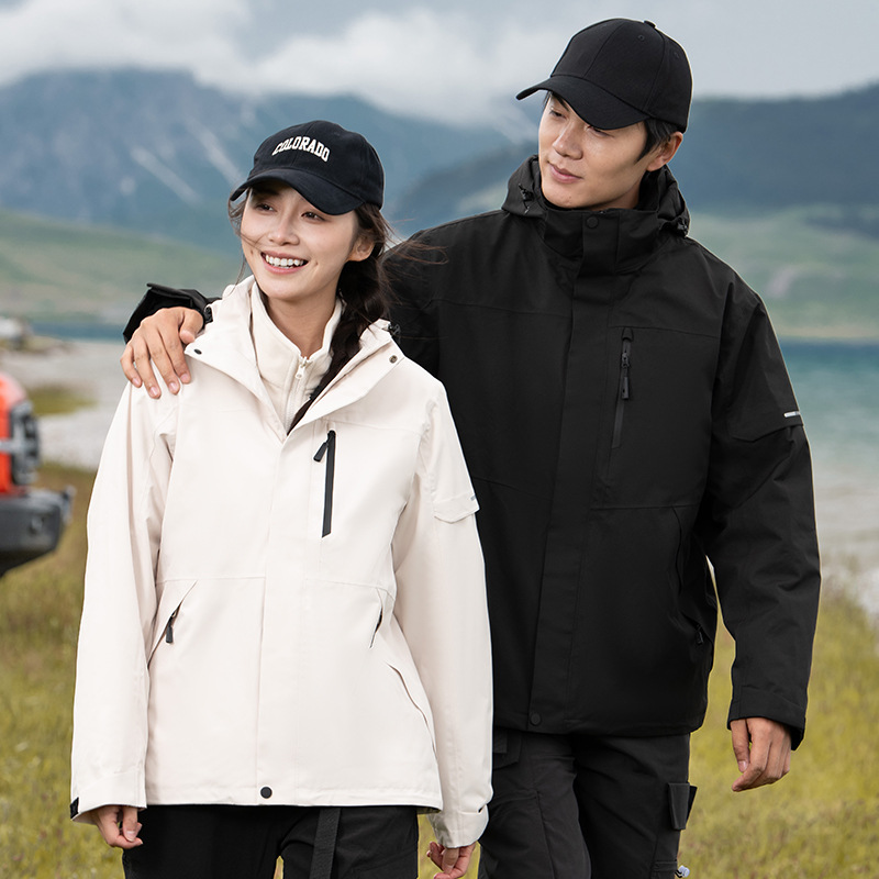 Three-in-one assault clothing for men and women autumn and winter new two-piece detachable padded fleece-lined mountaineering suit waterproof coat