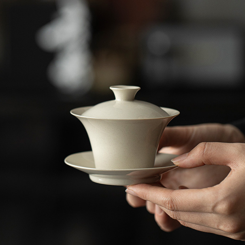 墨己草木灰陶瓷三才盖碗功夫茶具家用敬茶碗奉茶盖碗传统泡茶碗|undefined