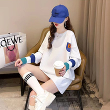 杨幂同款2024年拼接长袖T恤女潮网红同款时尚宽松休闲打底衫上衣