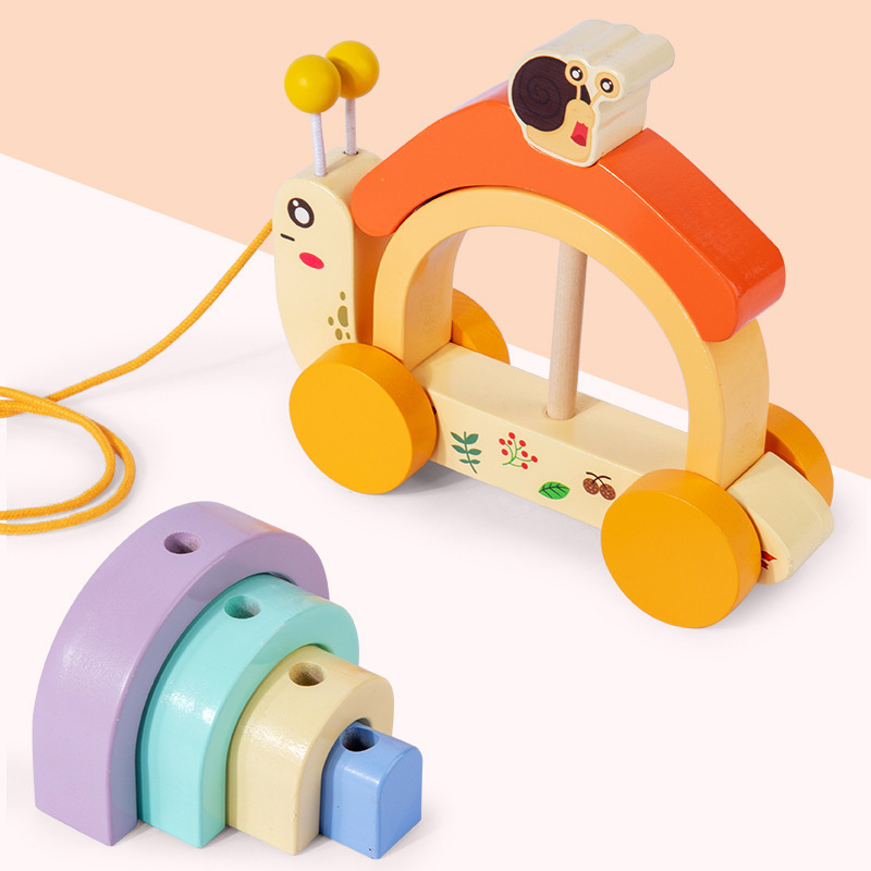 Weiwei Tiger Caracol de madera Trazador de caracoles para bebés Puzzle Apilamiento Arcoíris Carrito de construcción Amazon Venta caliente Juguetes de educación temprana