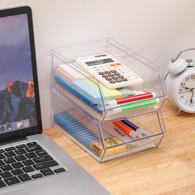 desktop storage box stackable clutter organizing box transparent open plastic box jewelry stationery storage box divider box