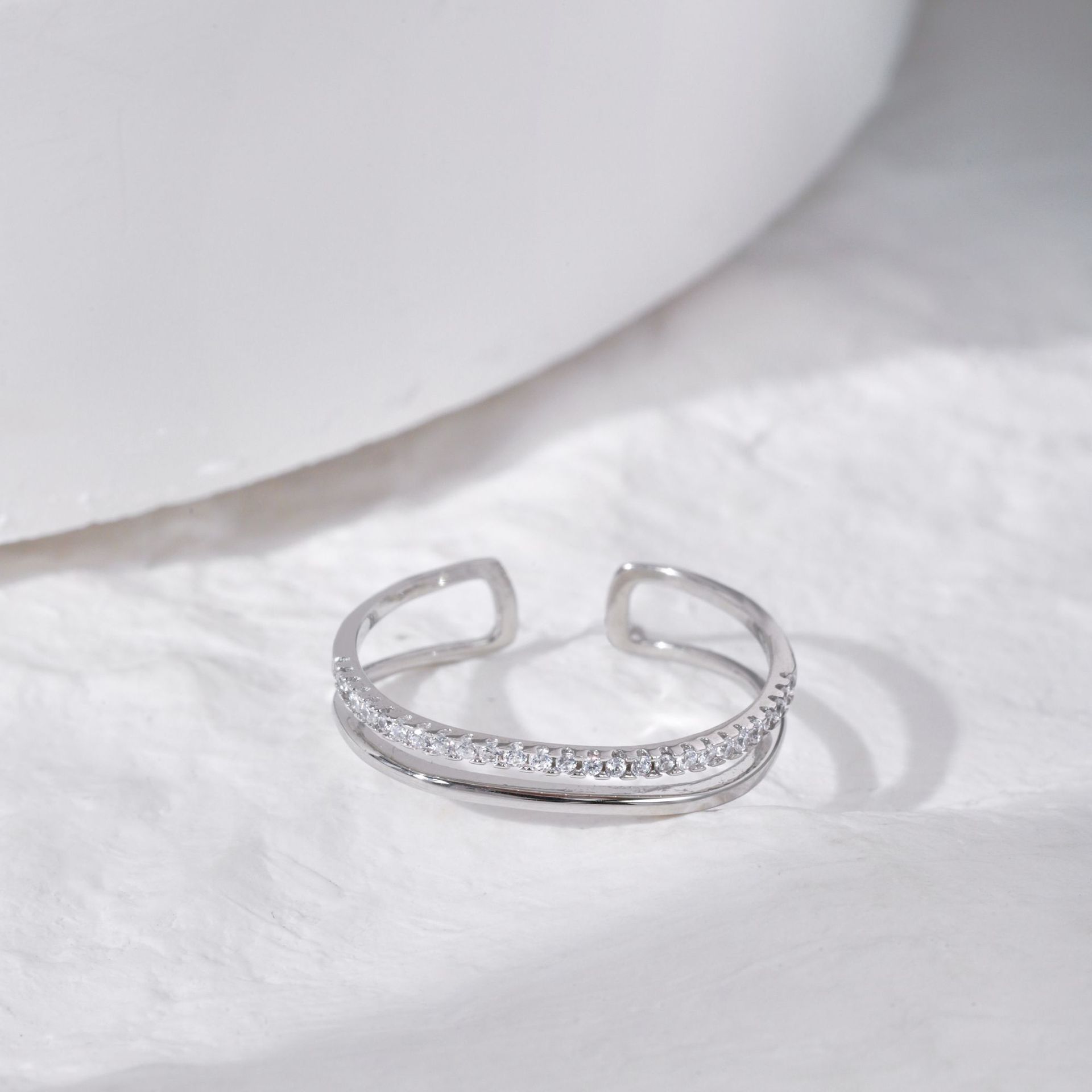 Simple Style Solid Color Silver Plating Inlay Zircon Open Ring 1 Piece