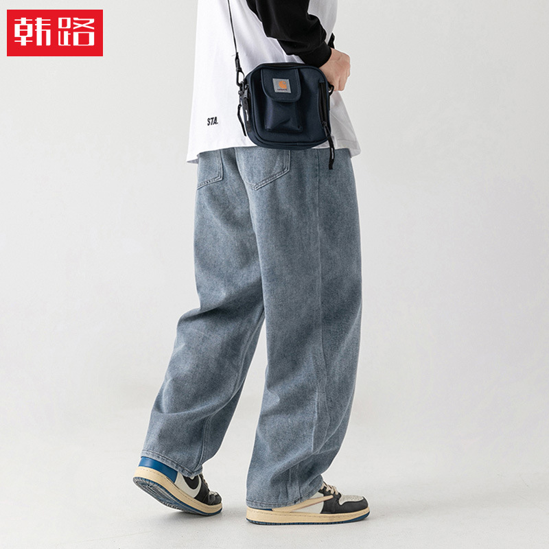 Japanese straight-leg loose jeans men's...