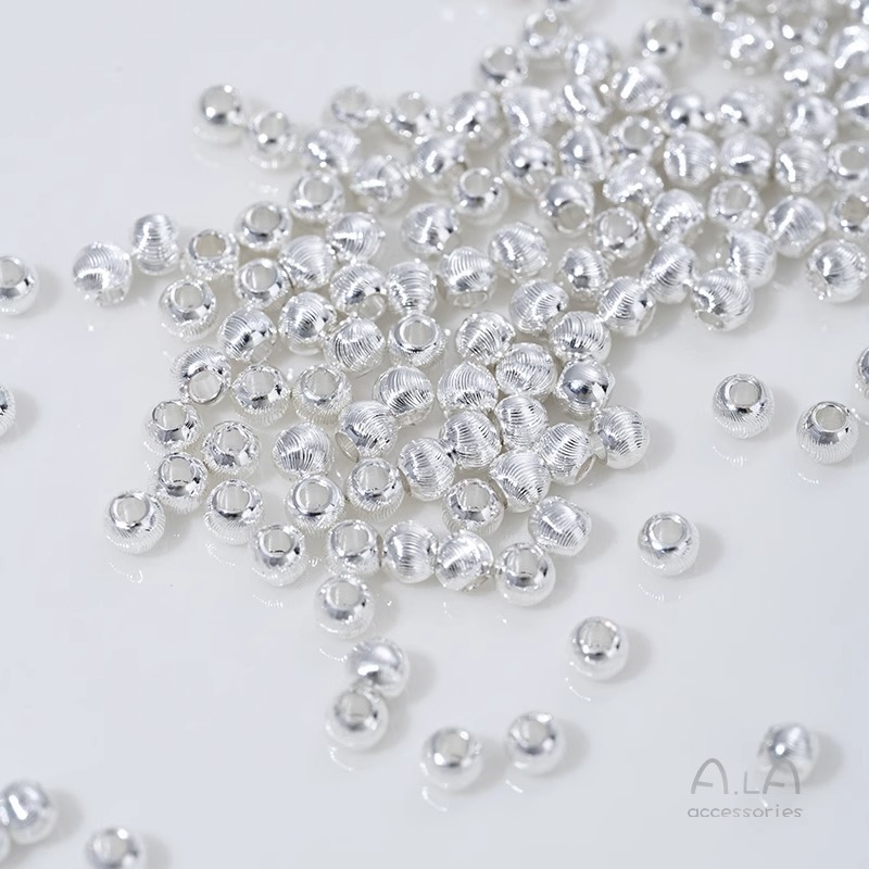 Wholesale Beaded Silver-Plated Fine-Textured Cat's Eye Faceted Brushed Round Beads DIY Pearl Bracelet Jewelry Spacer Beads