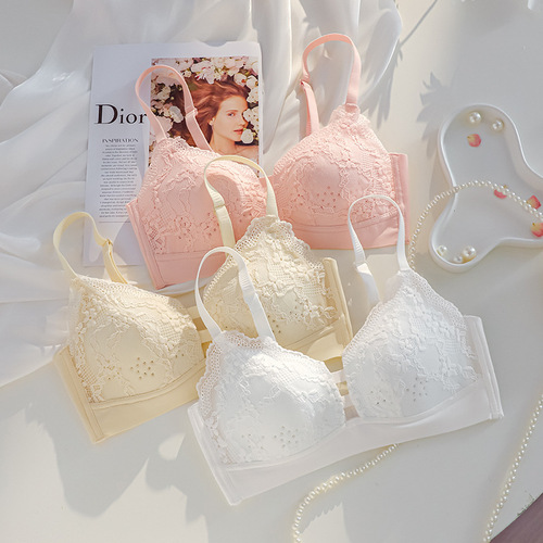 Summer ultra-thin hole cup girl's underwear, breathable, big breasts, small, no steel ring, push-up, traceless, breathable and cool bra