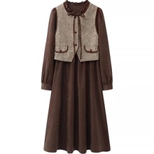 2025秋冬季新款连衣裙套装女秋冬款毛呢马甲灯芯绒裙子气质套装