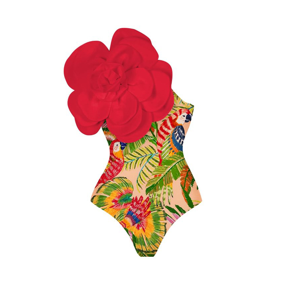 امرأة أنيق سيدة طباعة ورد 2 قطعة مجموعة قطعة واحدة ملابس السباحة display picture 8