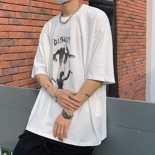 Men's Short Sleeve T-Shirt  New Summer Korean Style Trendy Plus Size Loose Hong Kong Style Japanese Half Sleeve Top