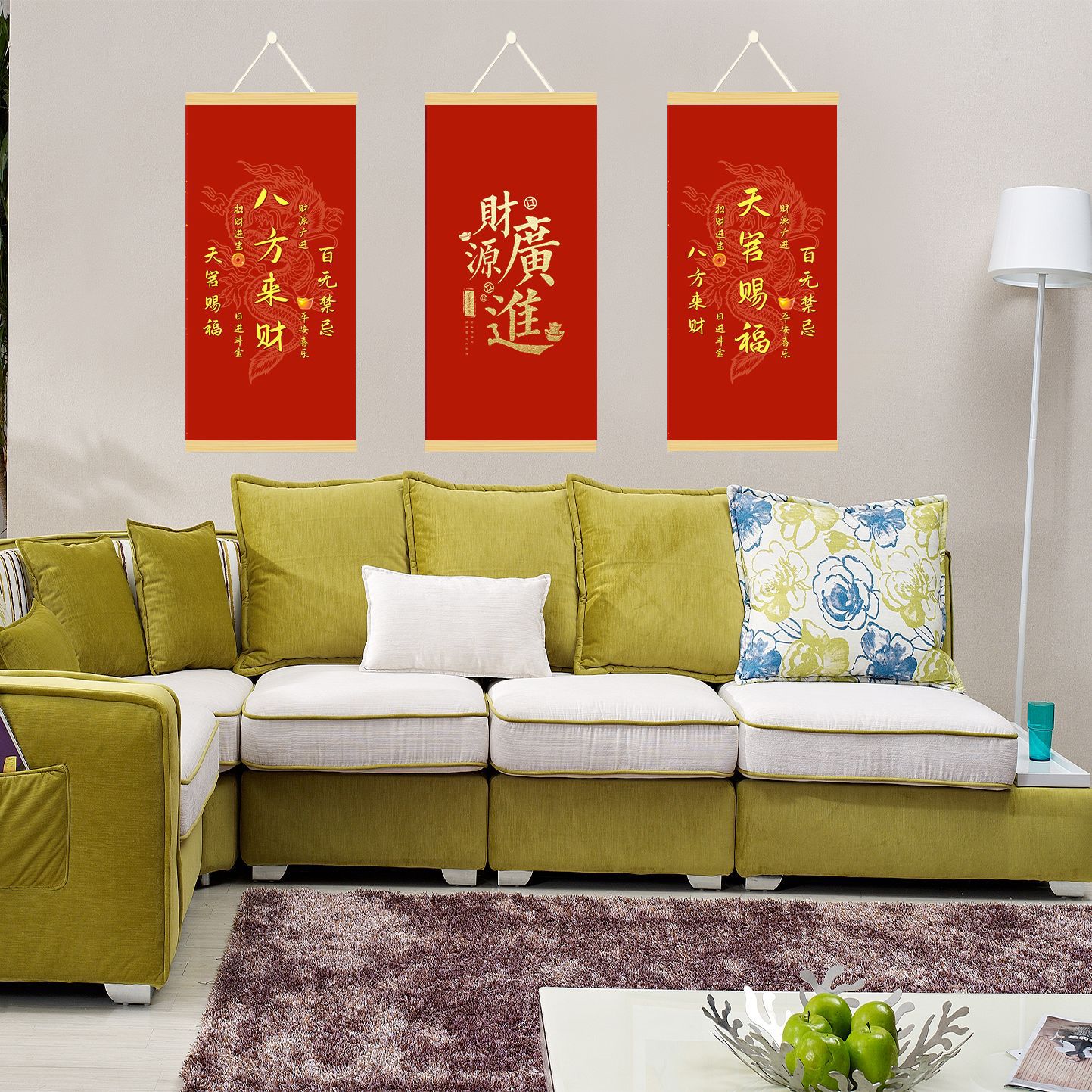 New Chinese-style Decorative Painting Enrichment and Treasure Welcome to the God of Wealth Everything Shun Hanging Painting Porch Living Room Decorative Painting Oil Painting Design