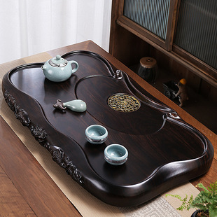 Ebony Tea Tray Household Whole Solid Wood New Simple Single Layer Drainage Imitation Original Wood Carved Large Tea Table