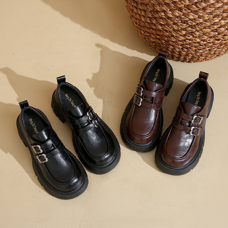 영국 스타일 로퍼 여성 2025 봄 새로운 두꺼운 단일 복고풍 유행 쁘띠 메리 제인 작은 가죽 신발