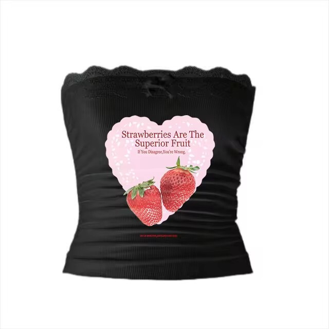 New Strawberry Letter Print Top, Fashionable Slimming Camisole, Wholesale Versatile Macaron Color, European and American Style