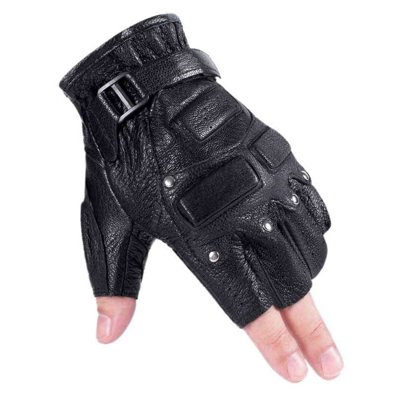 Piel de oveja medio dedo guantes de fitness hombres y mujeres bicicleta de montaña CS deportes transpirable montar medio dedo guantes tácticos
