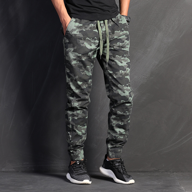 秋冬新款潮牌多口袋机车款迷彩工装休闲长裤男式韩版纯棉修身束脚