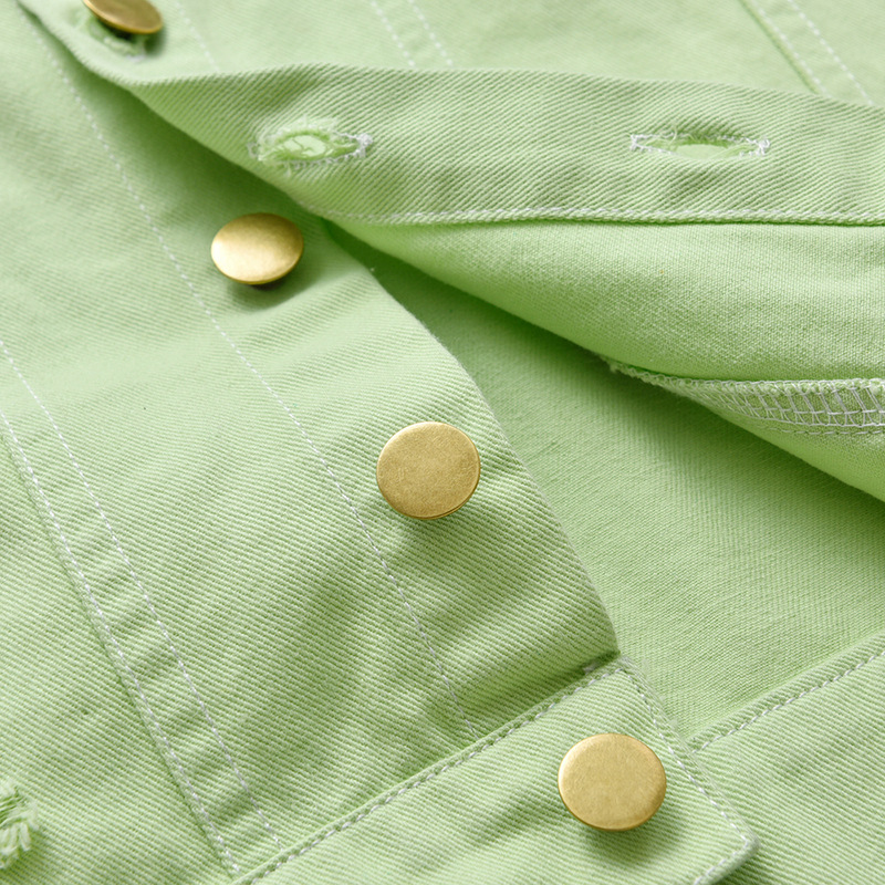 Primavera y otoño chaqueta de moda verde fluorescente 2025 rebeca de solapa para niños chaqueta de mezclilla corta de manga larga comercio exterior ropa para niños